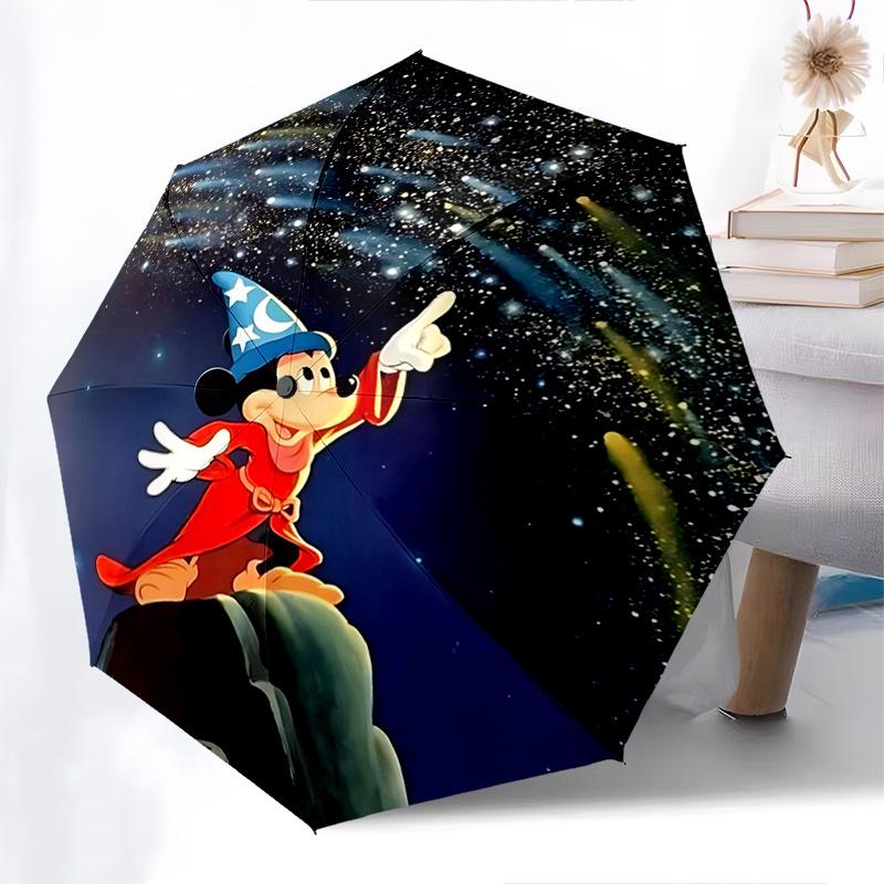 Disney FantasiaMickey Mouse Automatic Open/Close Umbrella - Cute Umbrella with Cute Design, Portable 3-Fold Compact Umbrella for Men & Women