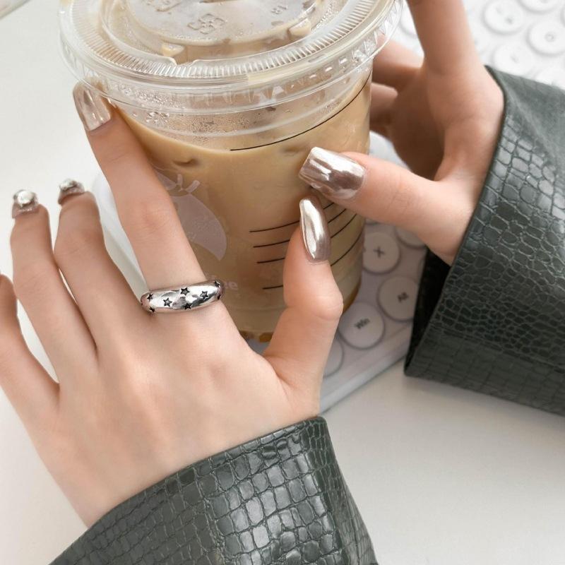 Xiaomi BF CLUB Sivler Color Ring For Women Jewelry Black Star Finger Open Vintage Handmade Ring Allergy For Party Birthday Gift