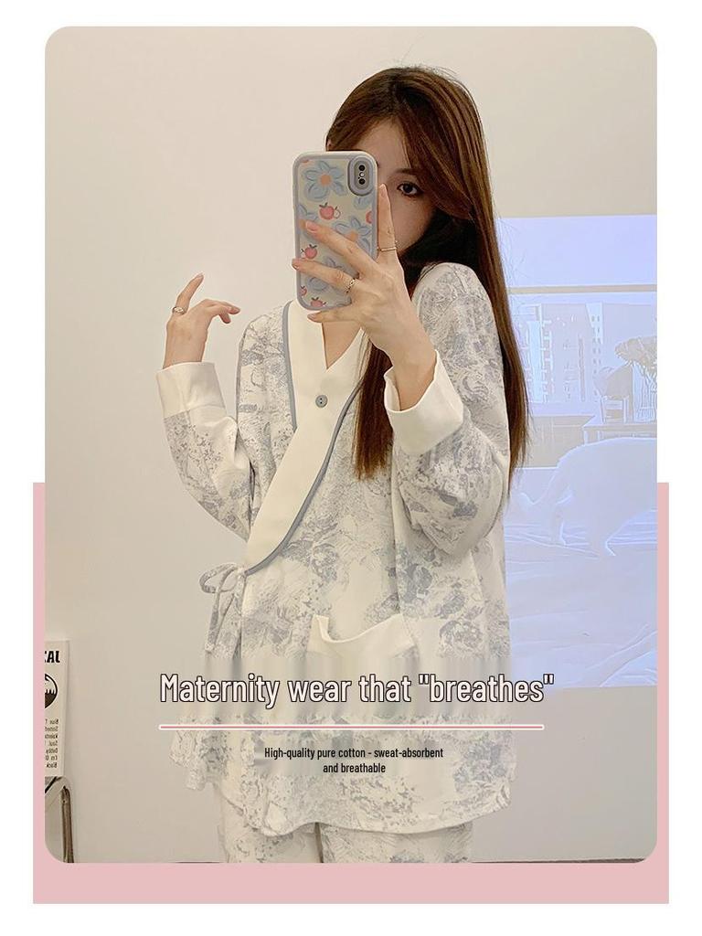 Комплект хлопковой пижамы для беременных на все сезоны: Удобная домашняя одежда для беременных и кормящих женщин
