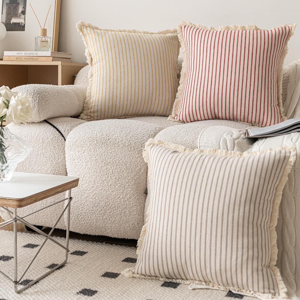 Linen Striped Throw Pillow Cover Nordic Style Cushion Cover Back Cushion Cover  Living Room