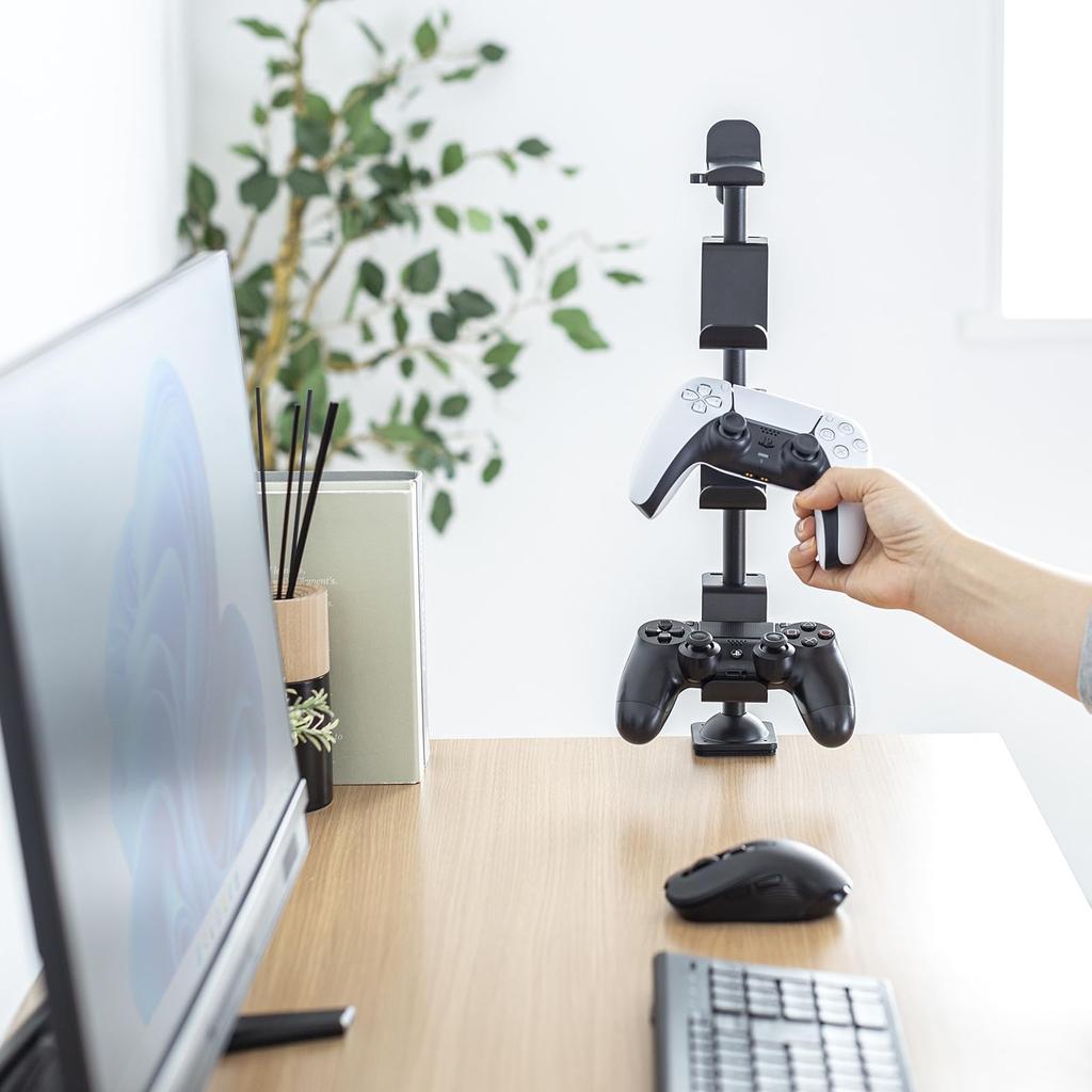 Sanwa Supply Подставка для игрового контроллера с зажимом для наушников (С держателем/черный) JY-STN2BK