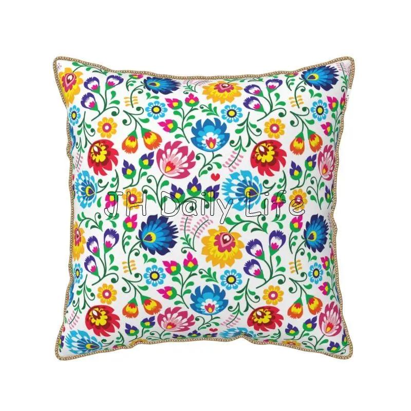 Poland Polish Florals Folk Art Flowers Soft Velvet Throw Pillow Case x Inch Pillow Cover for Home Sofa Couch Bed Car Decor