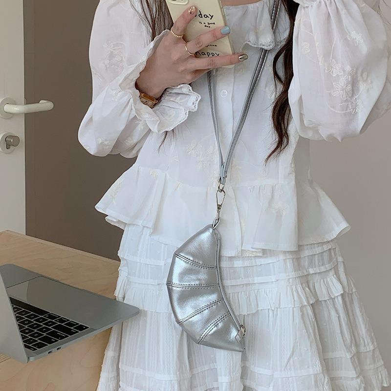 Кошелек для монет, милый дизайн круассана, ниша, мини-вогнутый кроссбоди, помада, наушники, маленькая сумка