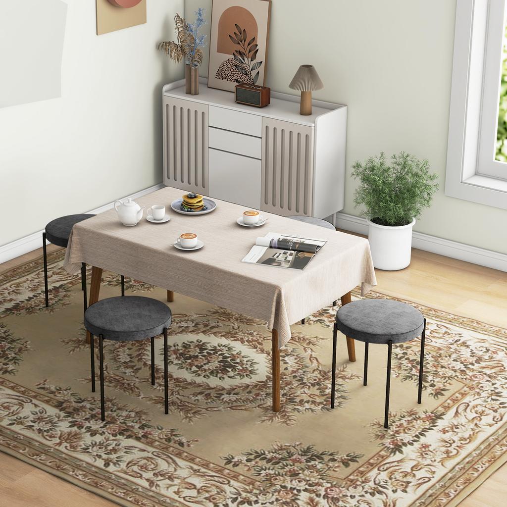 Kitchen Stool 4 Piece Set Stackable Velvet Look Up To 100kg Steel Frame 41.5 X 41.5 X 46 Cm Dark Gray