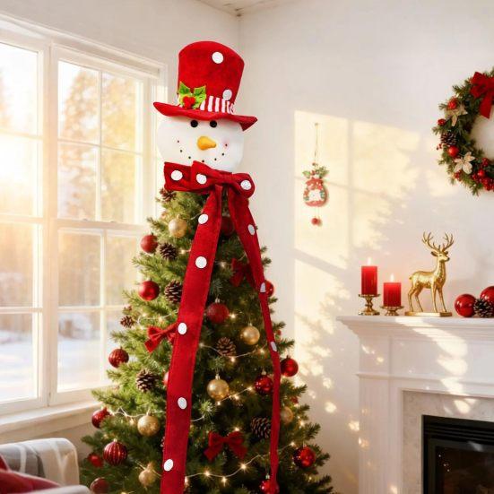 Плюшевый Топпер на Елку Снеговик Рождественское Украшение из Ткани с Праздничной Шляпой Мягкий Сезонный Акцент для Праздничного Дома и Декора для Вечеринки