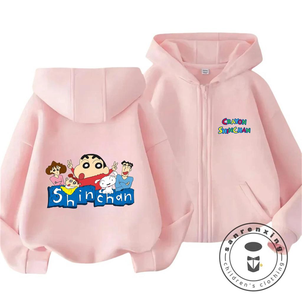 Trendy Kids Zipper Hooded Sweatshirt Cute Kawaii Winter Street Style Tops Crayon Shin Chan Children 3 14