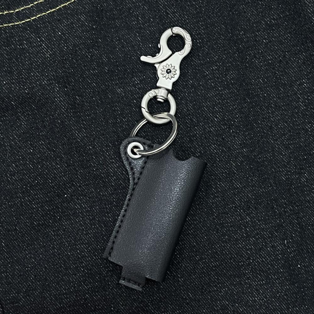 Versatile Leather Lighter Case Portable Simple Design Keychain Accessory Black Lighter Holder Unisex Fashion Jewelry