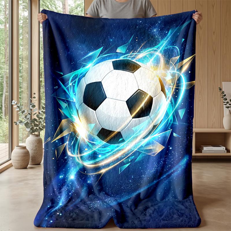 Soccer Ball in Ocean Waves Theme blanket Lightweight Warm Flannel Blanket Decorative Throw Blanket for Home Decoration