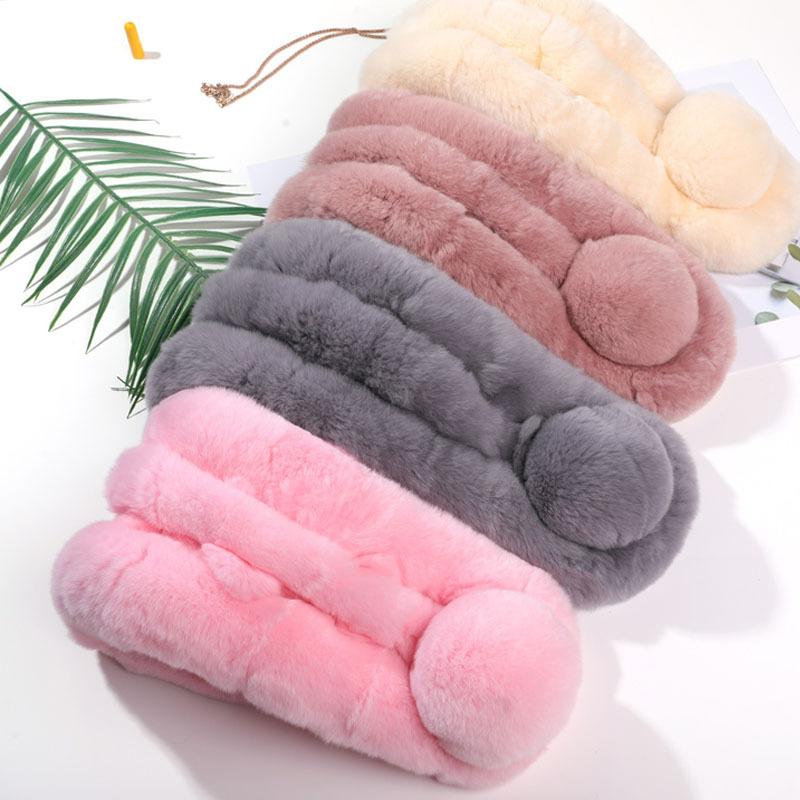 Real Rabbit Fur Scarf, Thickened Rex Rabbit Hair Big Ball Three-tube Japanese Scarf for Men and Women In Autumn and Winter, Keeping Women's Neck Warm