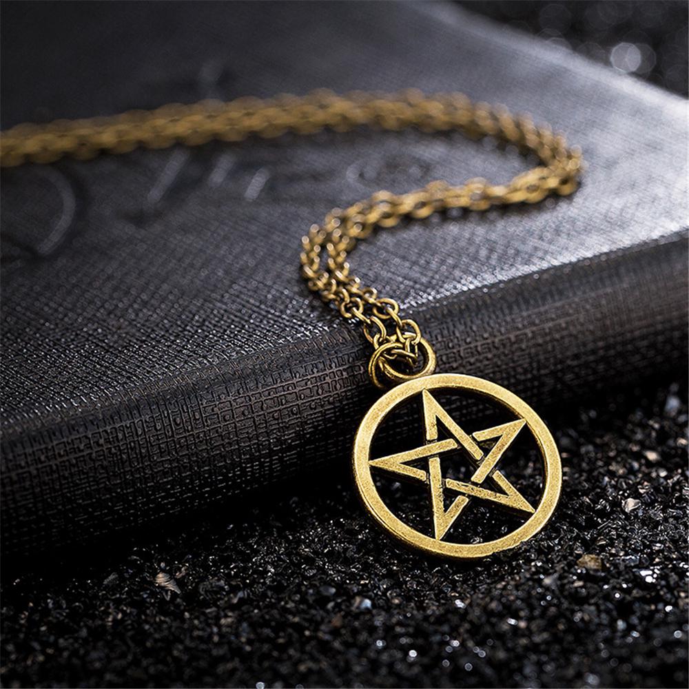 Men Fashion Vintage Lucifer Necklace Retro Pentagram Pendant Satan Sign
