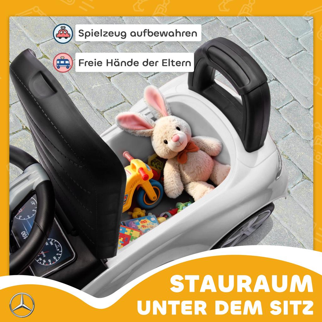 Official Mercedes-Benz Ride On Car, Foot to Floor Sliding Walker with Horn, Engine Sounds and Under-Seat Storage, White
