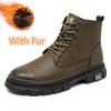Soft Men's Genuine Leather High Top Shoes Classic Motorcycle Boots Leisure Walk Travel Mid-Calf Ankle Boots Warm Plush Fur Shoes