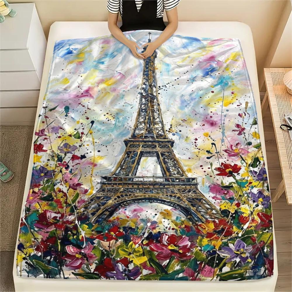 Paris Eiffel Tower Print Flannel Blanket, High quality Comfortable for All Seasons, Home Decor, Warmth and Comfort, Perfect for Christmas Gifts98