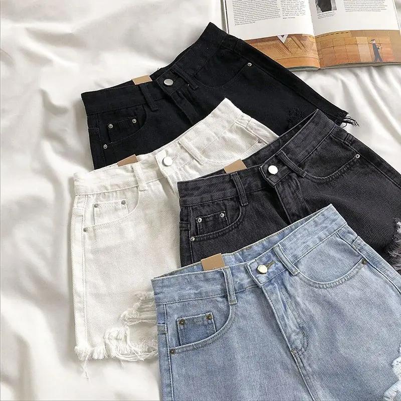 Повседневные джинсовые шорты с высокой талией, женские летние рваные джинсовые шорты с карманами и кисточками, женские модные короткие брюки для женщин