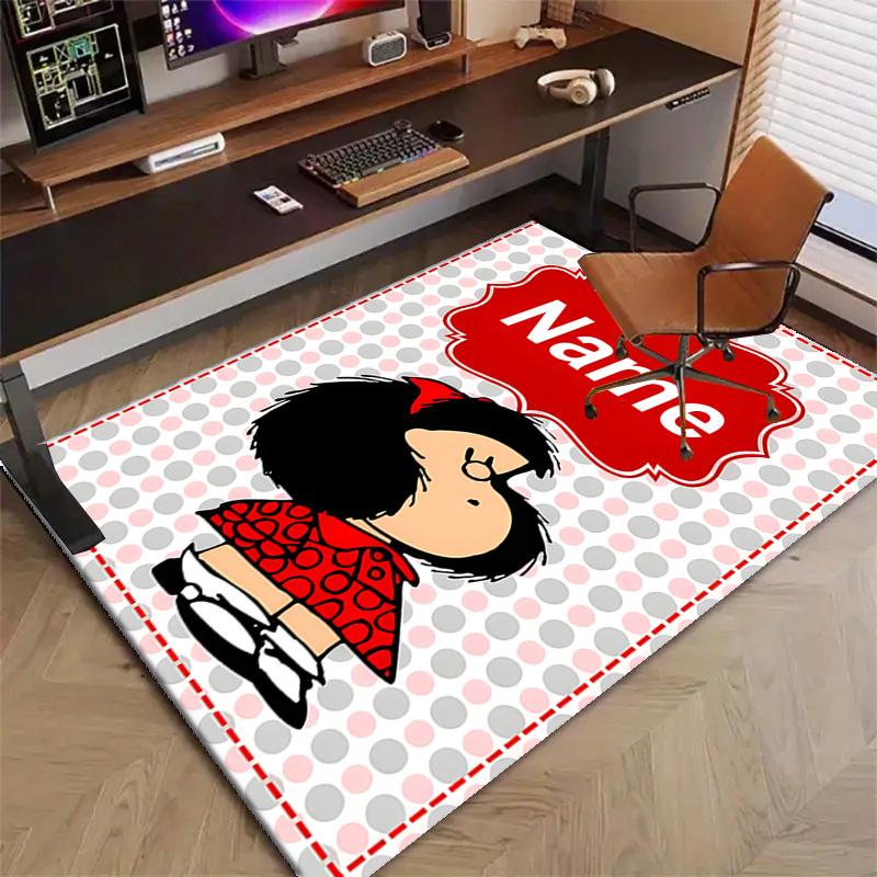 Custom Mafalda Mat Personalized Name, Polyester Washable Indoor Entryway Rug, Gift for Christmas, Easter, Thanksgiving Day