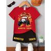 Summer Boys' Casual Short Sleeve T-Shirt And Shorts Set Monster Truck Print Breathable Polyester Fabric Machine Washable