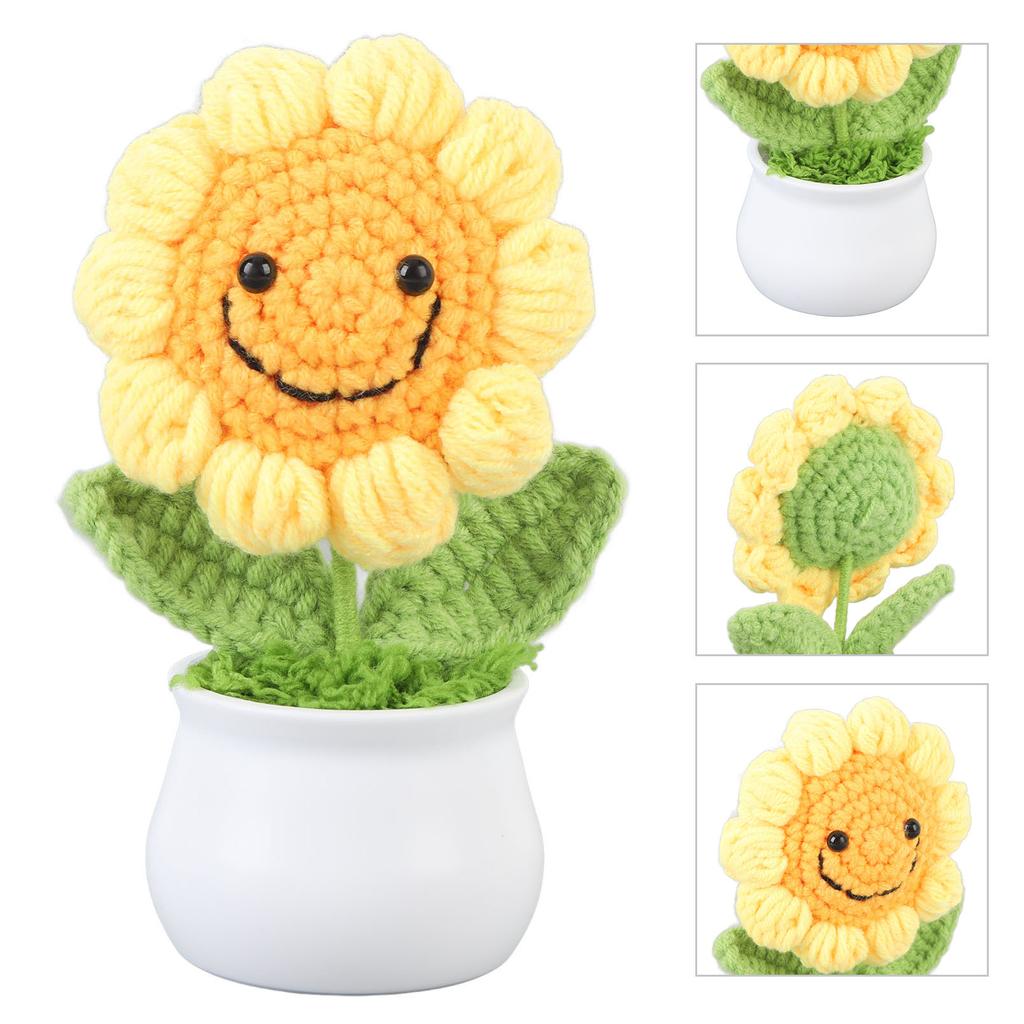 Подсолнух крючком милый вязаный подсолнух в горшке подарок на день рождения матери офисный стол декор