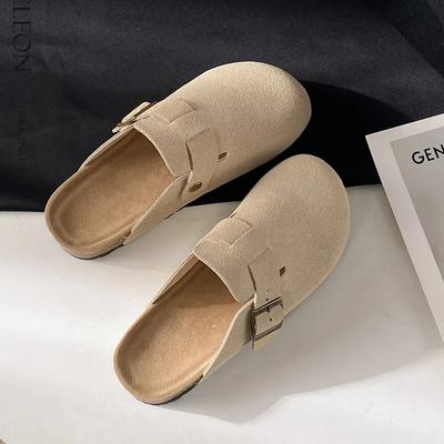 Модные женские замшевые тапочки-сабо с регулируемой пряжкой, стелька для дома, тапочки-сабо для отдыха на пляже, сандалии с поддержкой свода стопы