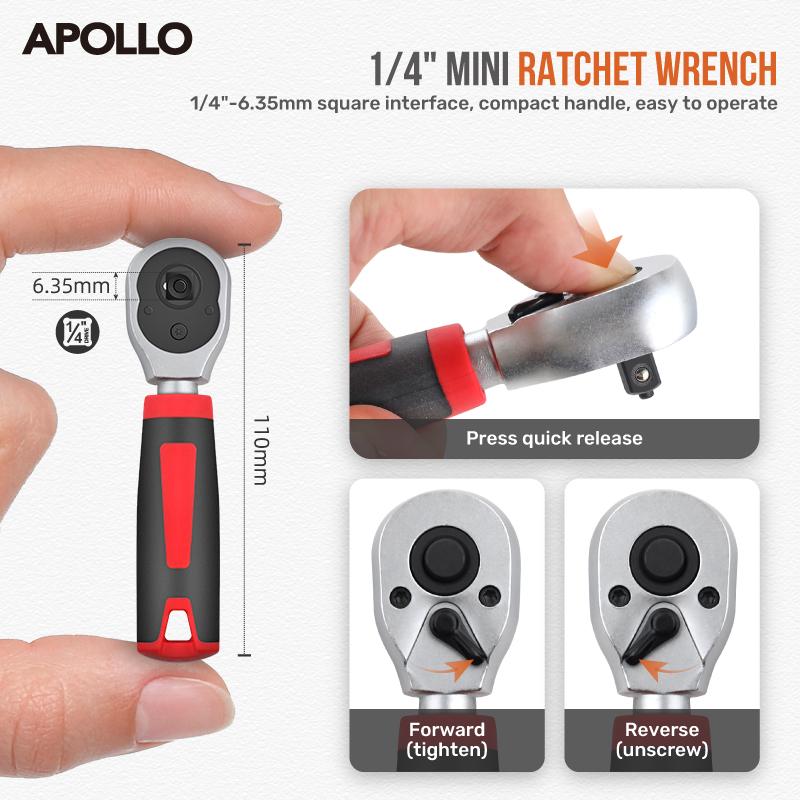 Apollo 35 шт. Мини-трещотка 1/4" Набор головок с шестигранными битами и быстрым сбросом для авторемонта Набор торцевых ключей и набор ручных инструментов