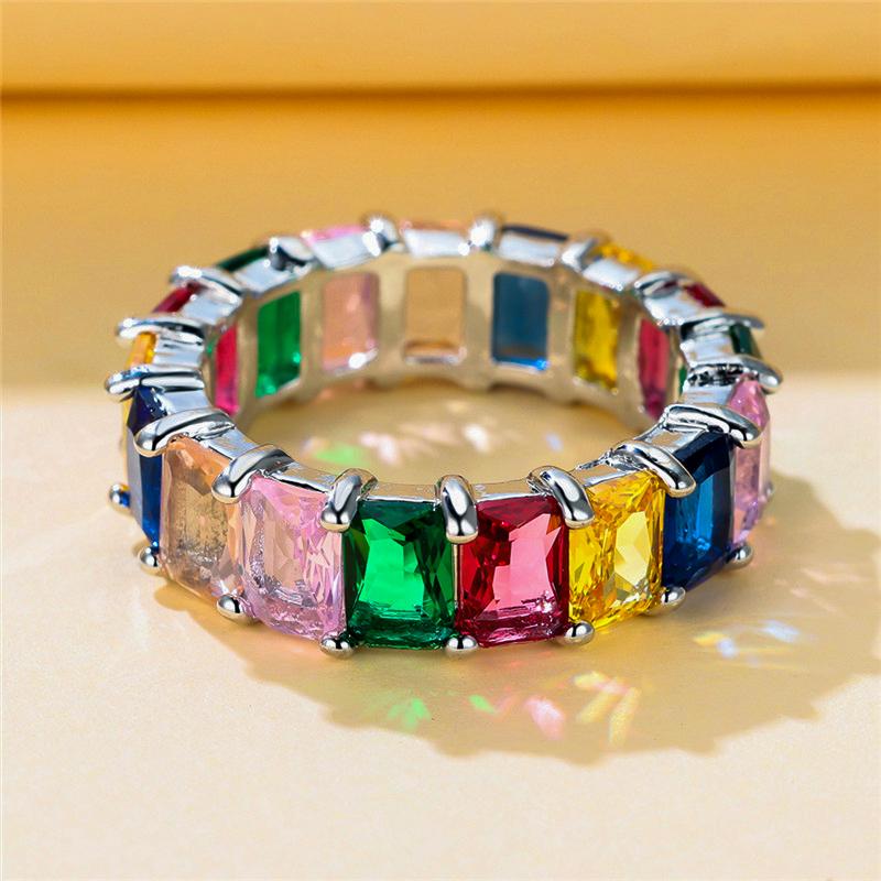 Роскошные женские кольца с радужным цирконием, желтое золото, свадебные украшения для женщин, маленькое квадратное обручальное кольцо