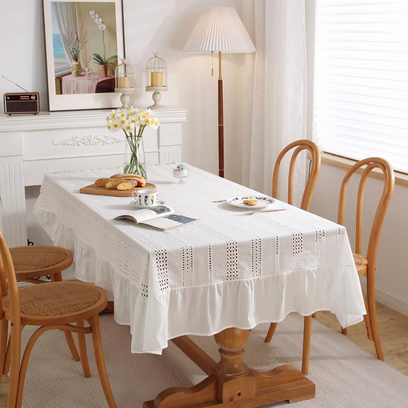 French Romantic Tablecloth Cotton Pure White Table Cloth Skirt Shape Tea Table Cloth Embroidered Tablecloth Coffee Table Cover