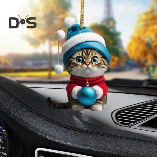 Рождественский кот, украшение на рождественскую елку, подвесной рюкзак, брелок, акриловый праздничный аксессуар для зеркала заднего вида автомобиля, сумка для ключей