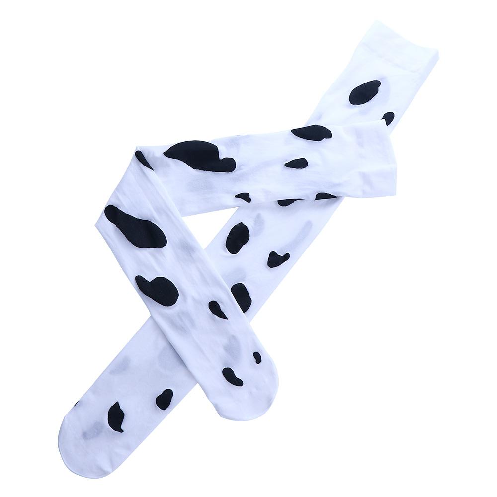 Women Silk Socks Cow Printed Pantyhose Thigh High Stockings Cosplay Stockings Cow Spots Printed