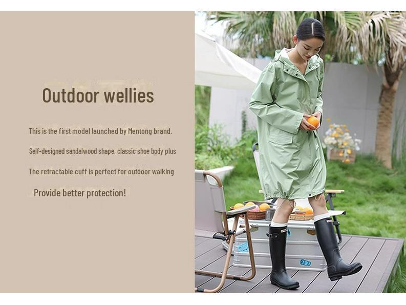 Женские модные высокие водонепроницаемые резиновые сапоги - европейский и американский стиль, толстая подошва, нескользящая, для активного отдыха.