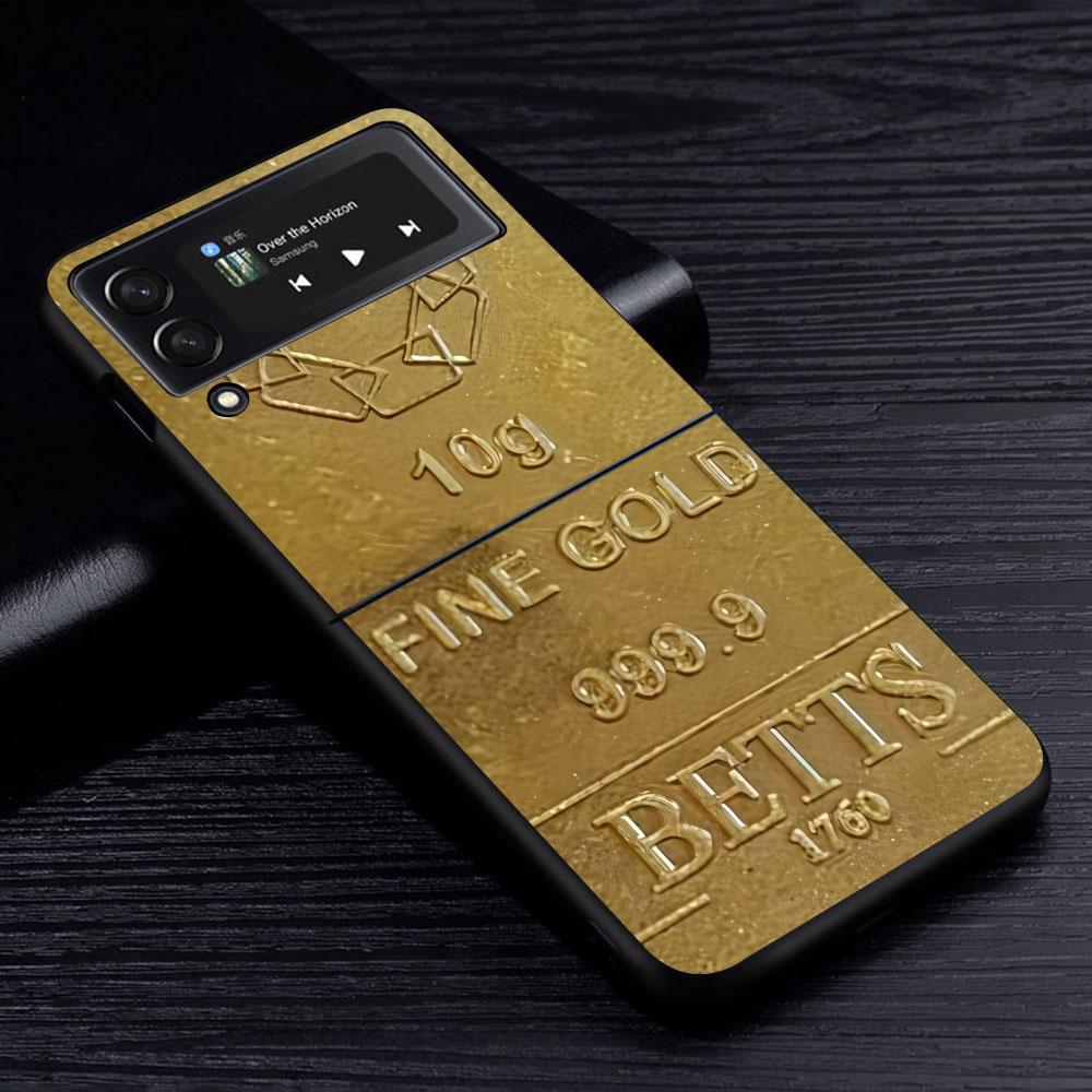 Чехол с рисунком из тонкого золота для Samsung Galaxy Z Flip4 Flip3 5G, жесткий ПК чехол для мобильного телефона Z Flip 4 3, черный Coque Zflip4