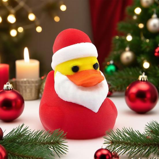 Christmas Duck Figurine 3D Printed Santa Claus Hat Duck Statue