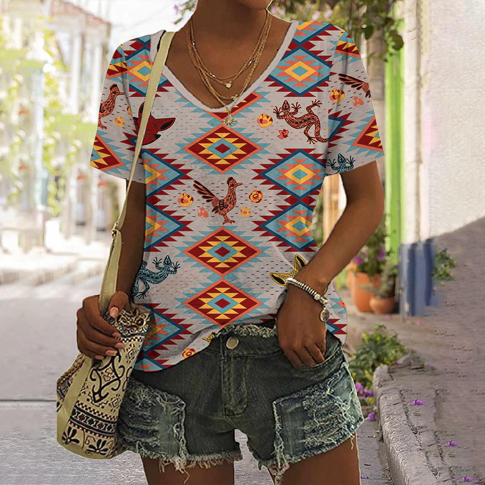 Women's T-Shirt Pattern Printing Bohemian Style Retro Fashion Casual Short-Sleeved Oversized Summer Women's Clothing