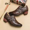 New Retro Brown Men's Wedding Shoes Fashion Slim Fit Pointed High Heel Pullover Breathable Casual Fashion Leather Shoes Cowboy