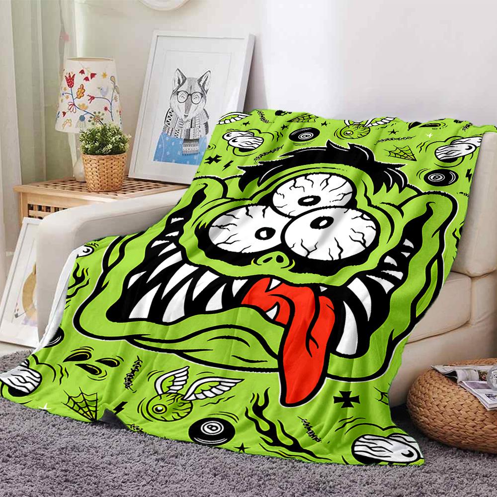 Green Monster Face Flannel Blanket Super Soft Warm Cozy Blanket For Sofa Bed Office Travel Allseason Home Decor Gift