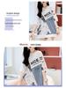 Women's Mid-Length 2025 Denim Patchwork Cotton T-Shirt - Plus Size, Short Sleeve, Round Neck for Summer