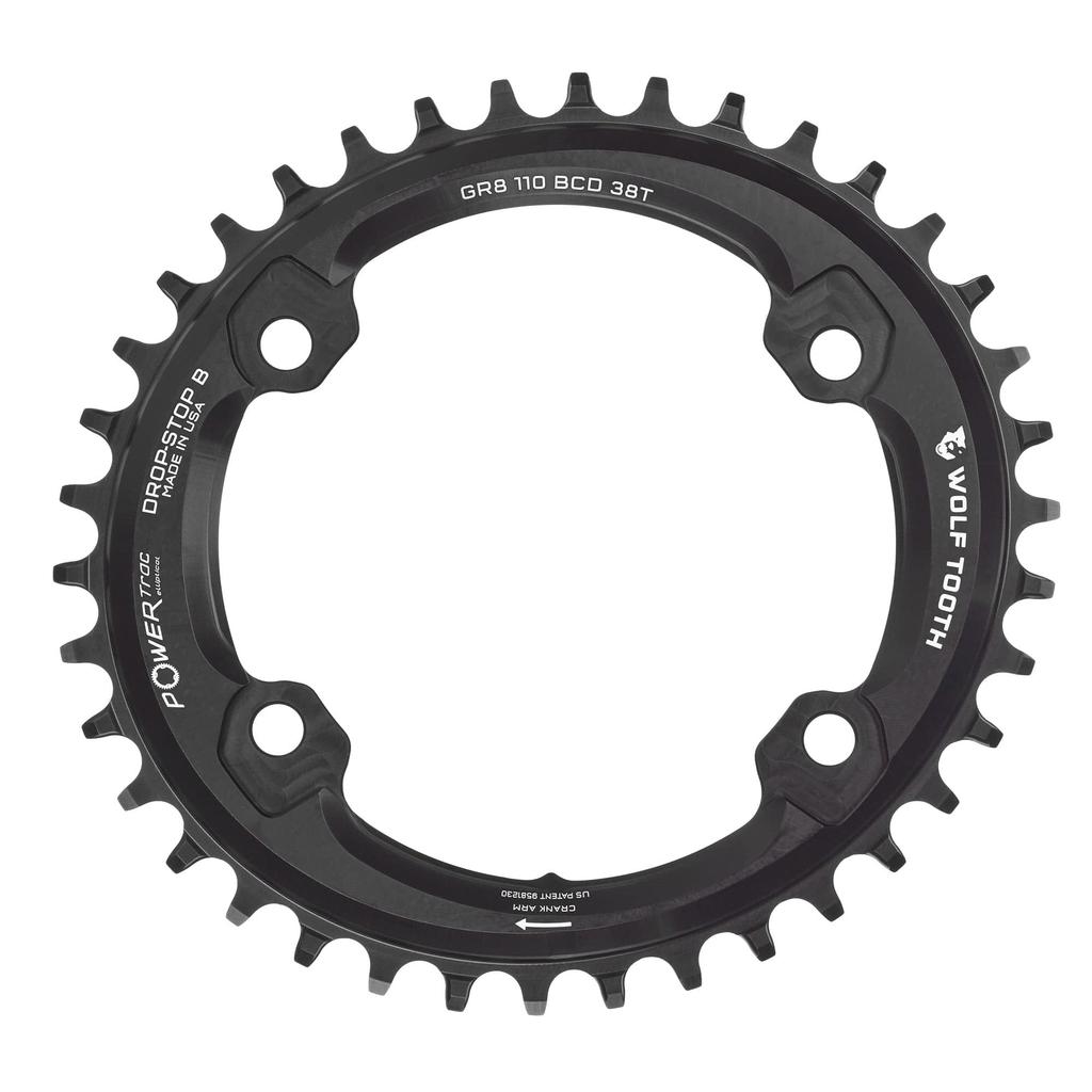 Wolf Tooth 110 BCD Aero Chainrings for GRX ST Oval 46T 4-Bolt Cranks, Drop-Stop (1 Chainring)