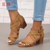 Новые модные женские босоножки большого размера на толстом каблуке, женские босоножки с круглой головкой и молнией на высоком каблуке, женские