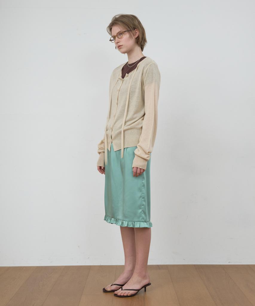 Majone Frill Layered Satin Skirt_Green