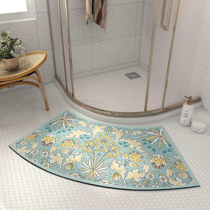 Household Bathroom Mat Diatom Mud Absorbent Soft Mat Bathroom Door Mat Fan-shaped Curved Quick-drying Non-slip Mat