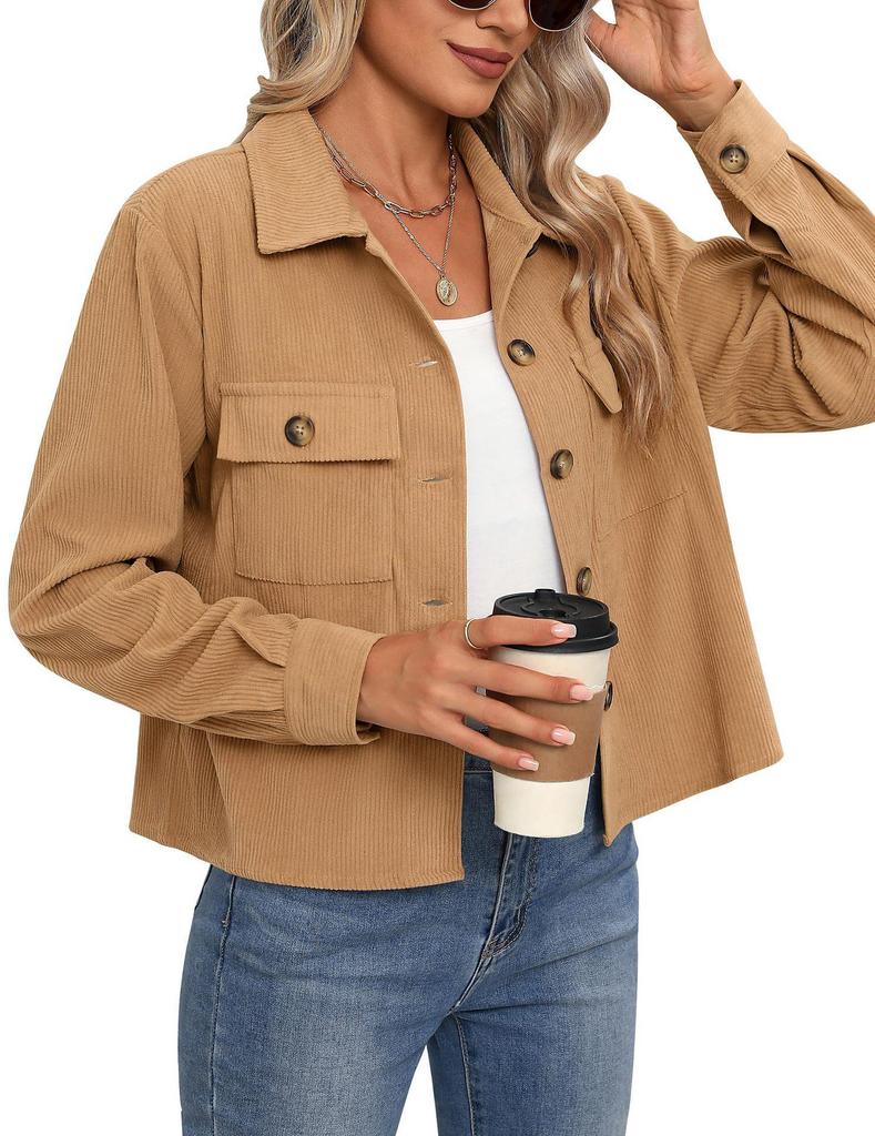 2024 Trendy Women's Casual Corduroy Crop Jacket: European & American Style Button-Up Cardigan