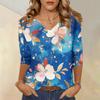 Женские топы, рубашка с рукавом три четверти, свободная повседневная рубашка с V-образным вырезом, футболка с цветочным принтом