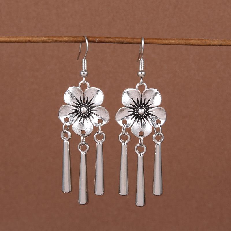 Vintage Chinese Tassel Earrings: Yunnan Dai Style with Tibetan Silver for Women