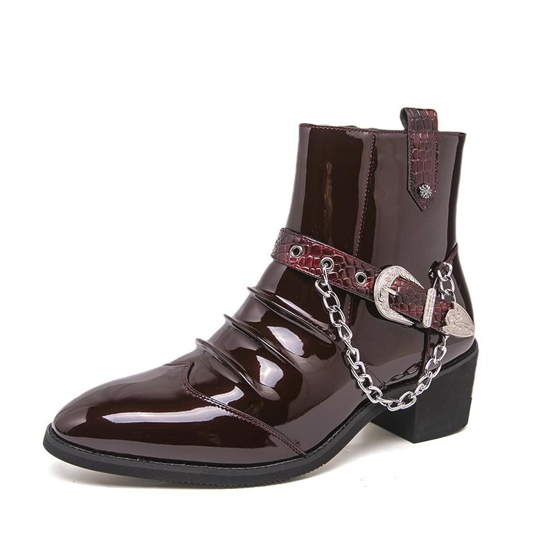 Челси ботинки мужские осенне-зимние высокие из блестящей кожи с острым носком в британском стиле мужские ботинки на молнии модные увеличивающие рост кожаные туфли