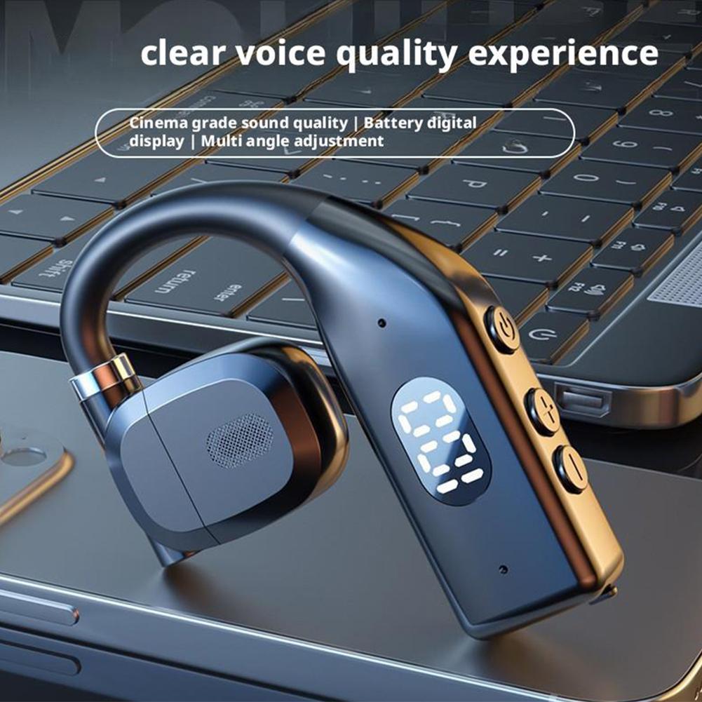 Single Earhook Wireless Bluetooth Headset Sports Earphone with LED Display Noise Reduction Calling Earpiece for Gym Running 1PCS