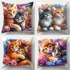Cute Cat Pattern Pillow Cover Cartoon Decorative Style Cushion Covers Spandex Machine Washable for Bedroom Living Room Sofa