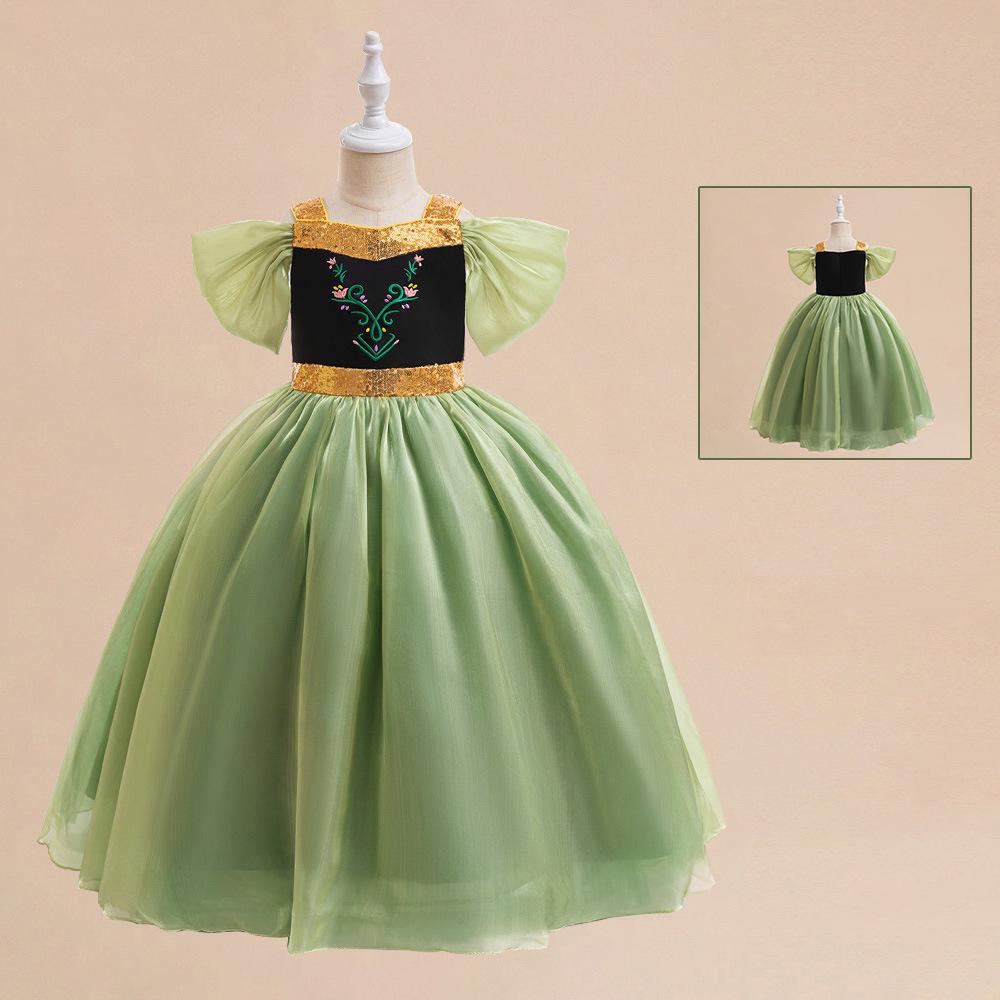 Halloween Frozen Princess Anna Sequin Mesh Dress for Girls - Stage Performance Costume