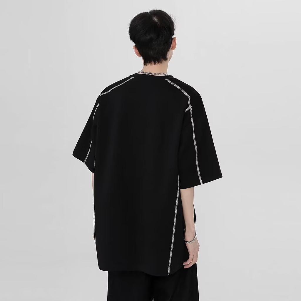 Футболка мужская летняя High Street с коротким рукавом и плотной подкладкой на плечах, цветной дизайн в стиле «Sense Internet Celebrity Cool» с маленьким воротником