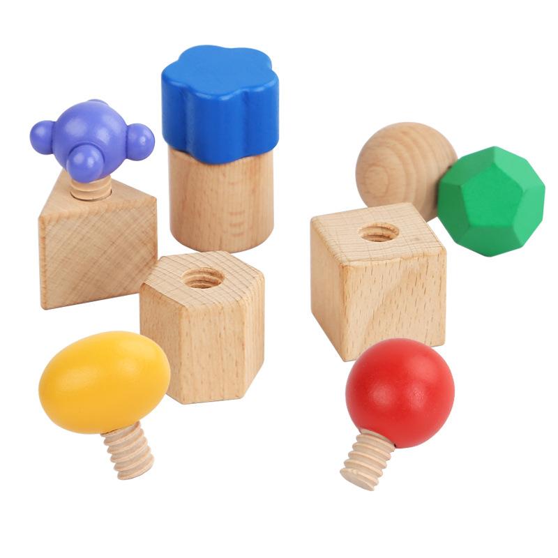 Children'S Montessori Early Education Wooden Screw Building Block Baby Hand-Eye Coordination Training Kindergarten Teaching Aids Educational Toys