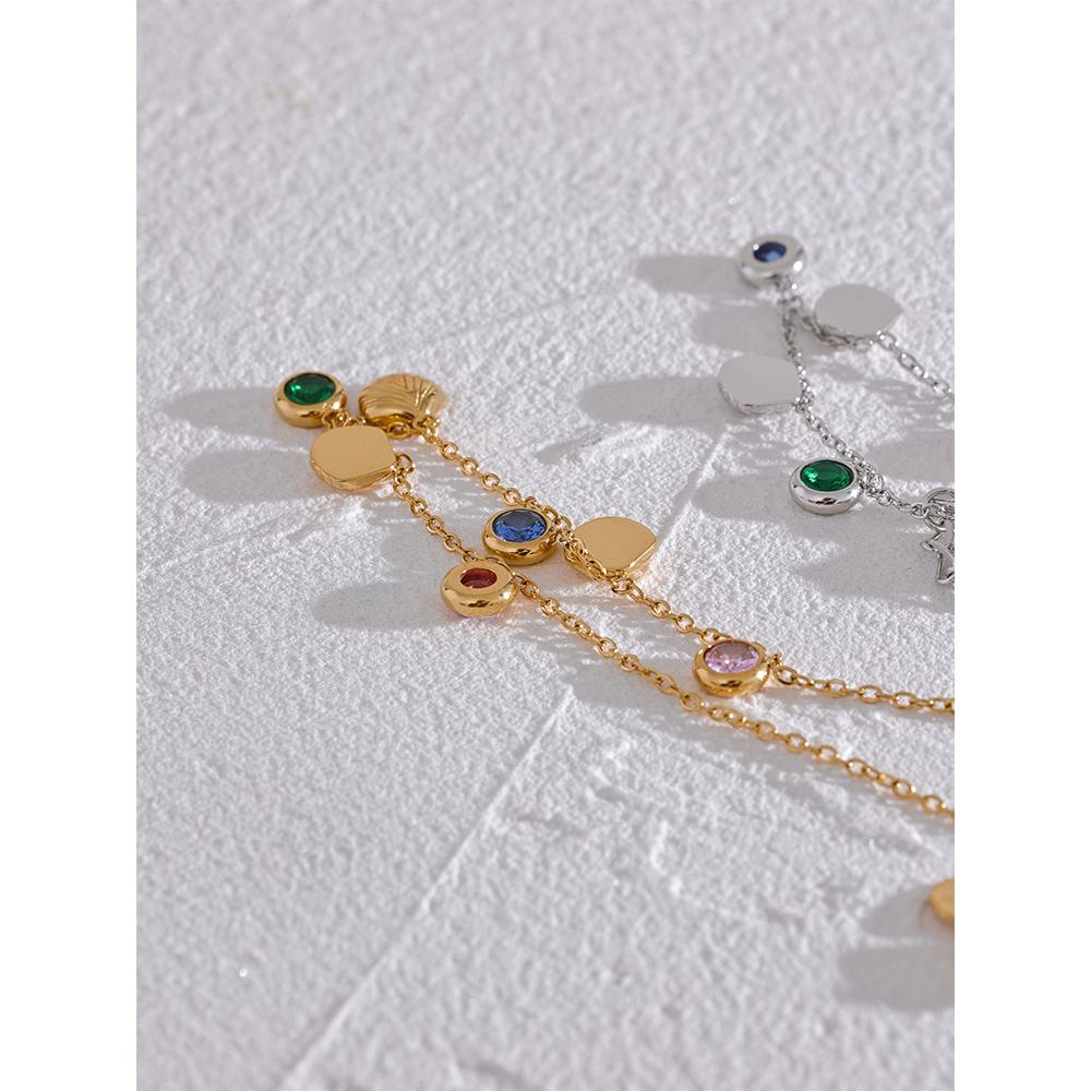 Yhpup Colorful Shiny Cubic Zirconia Shell Stainless Steel Summer Anklet Fashion Trendy Foot Chain Jewelry for Women Bijoux Femme