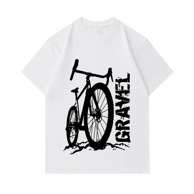 Men's 100% Cotton Crew Neck Short Sleeve T-Shirt, Vintage Gravel Bike Printed Casual Tee, Comfortable Breathable Daily Wear Top For Bicycle Cycling En