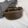 Women's Bag Vintage Solid Color Flap Small Saddle Shoulder Underarm Bag Fashion PU Leather Wide Strap Crossbody Bag